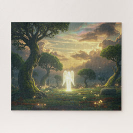 神秘的な白熱［赤熱］光を放つ庭の聖なる未知の天使 ジグソーパズル