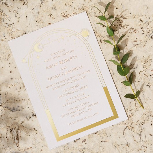 神秘的な白金ゴールド天日月星箔 箔招待状