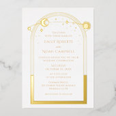 神秘的な白金ゴールド天日月星箔 箔招待状 (正面)