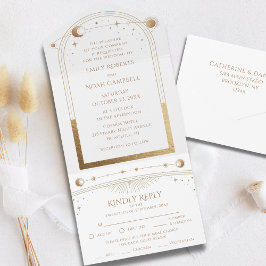 神秘的な白金ゴールド太陽スタームーン天文学宇宙 オールインワン招待状