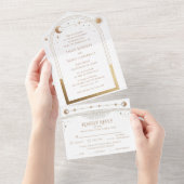 神秘的な白金ゴールド太陽スタームーン天文学宇宙 オールインワン招待状 (貼ってはがせる)