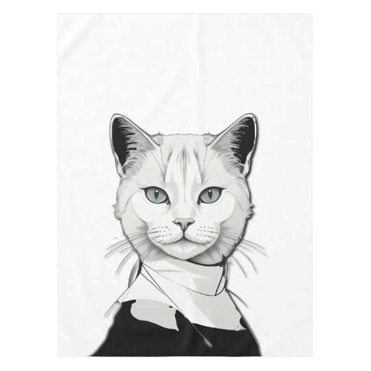 神秘的な白黒のサレムの猫 テーブルクロス (正面)