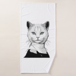 神秘的な白黒のサレムの猫 バスタオル
