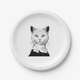 神秘的な白黒のサレムの猫 ペーパープレート