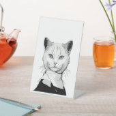 神秘的な白黒のサレムの猫 台座サイン (インサイチュ)