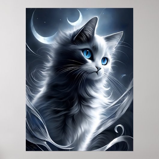 神秘的な白黒の子猫 |かわいい猫 ポスター (正面)