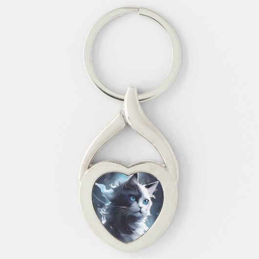 神秘的な白黒の子猫 |水彩猫 キーホルダー (正面)