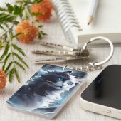 神秘的な白黒の子猫 |水彩猫 キーホルダー (正面右)