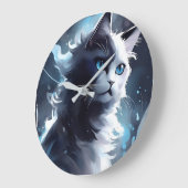 神秘的な白黒の子猫 |水彩猫 ラージ壁時計 (傾斜)