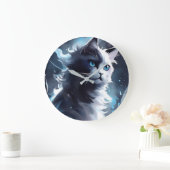 神秘的な白黒の子猫 |水彩猫 ラージ壁時計 (ホーム)