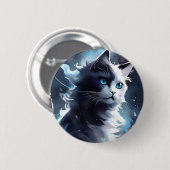 神秘的な白黒の子猫 |水彩猫 缶バッジ (正面&裏面)