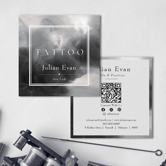 神秘的な白黒インクタトゥーアーティスト スクエア名刺