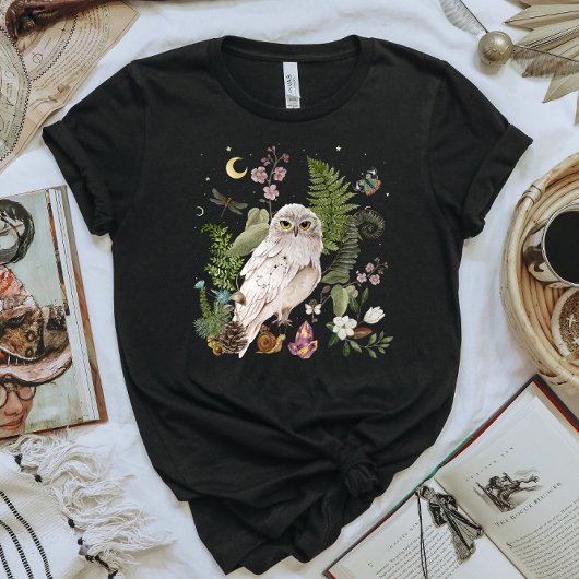 神秘的な白OWLコテージコアTシャツ Tシャツ