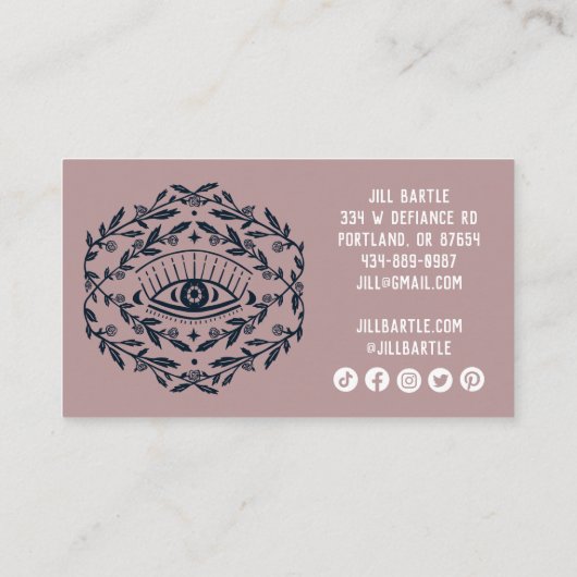 神秘的な目とバラつる植物マジカルボホソーシャルアイコン ロイヤリティカード (裏面)