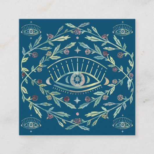 神秘的な目のバラつる植物マジカルボホカラフル スクエア名刺 (正面)