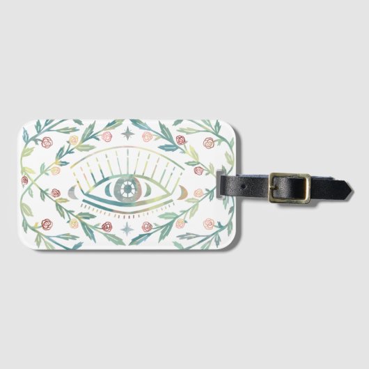 神秘的な目のバラつる植物マジカルボホカラフル ラゲッジタグ (正面横)