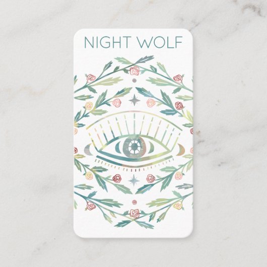 神秘的な目のバラつる植物マジカルボホカラフル 名刺 (正面)