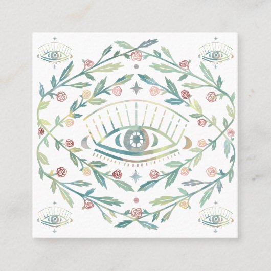 神秘的な目のバラつる植物マジカルボホQRコード スクエア名刺 (正面)