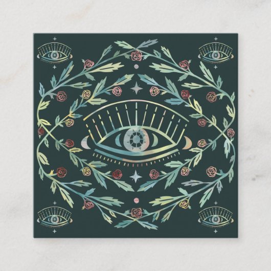 神秘的な目のバラつる植物マジカルボホQRコード スクエア名刺 (正面)