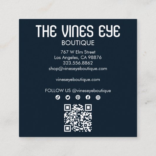 神秘的な目のバラマジカルボホQRソーシャル感謝してい スクエア名刺 (裏面)