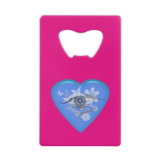 神秘的な目のフローラハート クレジットカード栓抜き (正面)