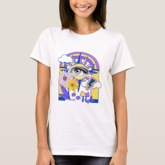 神秘的な眼 虹のアーチ カラフルな花のボホー Tシャツ
