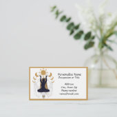 神秘的な禅ヨガ瞑想黒い金ゴールドムーンフェイズ 名刺 (スタンド正面)