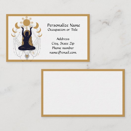 神秘的な禅ヨガ瞑想黒い金ゴールドムーンフェイズ 名刺 (正面/裏面)