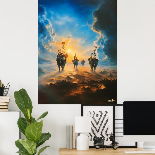 神秘的な空に超現実的な象 – 超現実主義芸術 ポスター (ホームオフィス)