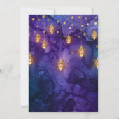 神秘的な紫の夜のランタン ボケ 保存日 招待状 (裏面)