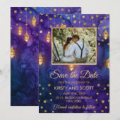 神秘的な紫の夜のランタン ボケ 保存日 招待状 (正面/裏面)