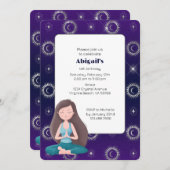 神秘的な紫の太陽と月の瞑想誕生日 招待状 (正面/裏面)