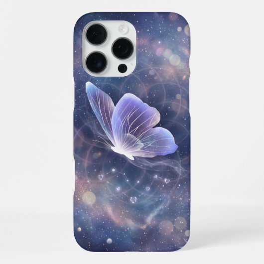 神秘的な紫の蝶と宇宙の星雲 iPhoneケース (裏面)