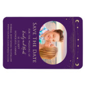 神秘的な紫の金ゴールド太陽の月の星の日付を保存 マグネット (横)