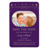 神秘的な紫の金ゴールド太陽の月の星の日付を保存 マグネット (縦)