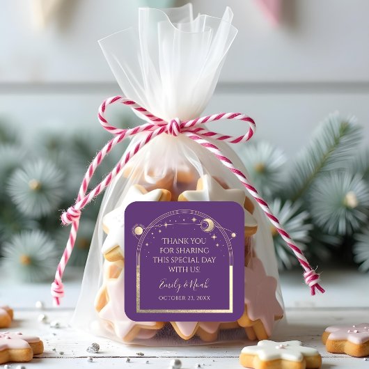 神秘的な紫の金ゴールド太陽の月の結婚星 スクエアシール