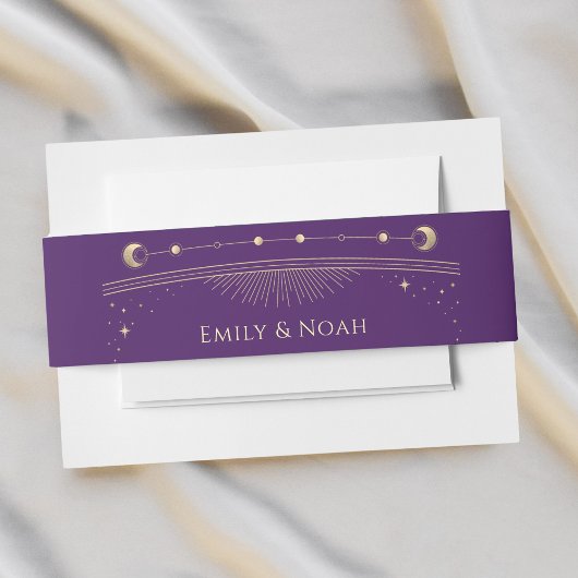 神秘的な紫の金ゴールド太陽の月の結婚星 招待状ベリーバンド