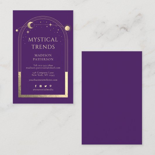 神秘的な紫の金ゴールド太陽の月天文学宇宙 名刺 (正面/裏面)