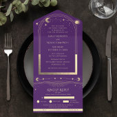 神秘的な紫の金ゴールド太陽スタームーン天文学宇宙 オールインワン招待状