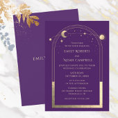 神秘的な紫の金ゴールド太陽スタームーン天文学宇宙 招待状