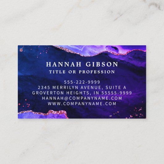 神秘的な紫ピンクブルー瑪瑙スクリプトモノグラム 名刺 (裏面)