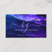 神秘的な紫ピンクブルー瑪瑙スクリプトモノグラム 名刺 (正面)