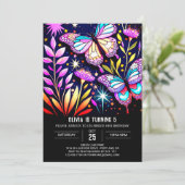 神秘的な紫色のオンラインバタフライ誕生日 招待状 (スタンド正面)