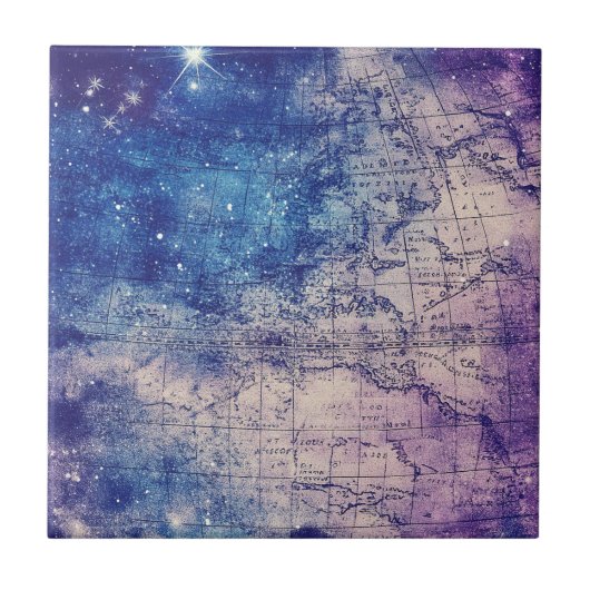 神秘的な紫色の天体世界地図 タイル (正面)