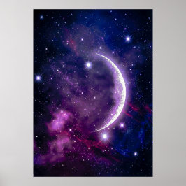 神秘的な紫色の宇宙の三日月星雲 ポスター