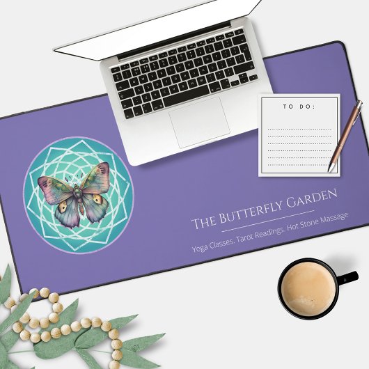 神秘的な紫色の蝶マンダラタロット読ズ デスクマット