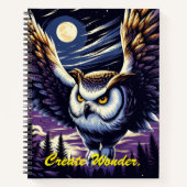 神秘的な紫色の超現実的な夜型フクロウ飛行 ノートブック (正面)