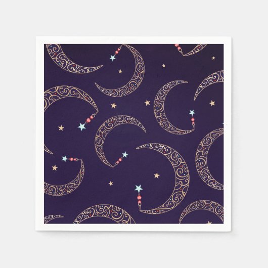 神秘的な紫色の金ゴールドフィリグリー月の天空パーティー スタンダードカクテルナプキン (正面)