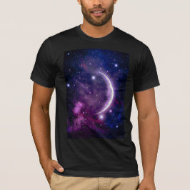神秘的な紫色の銀河と三日月の天体デザイン Tシャツ