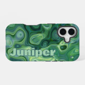 神秘的な緑の抽象芸術渦巻き iPhone 16ケース (裏面横)